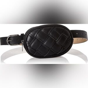 NWT Steve Madden Women's Basket Weave Belt Bag Black Size Extra Large